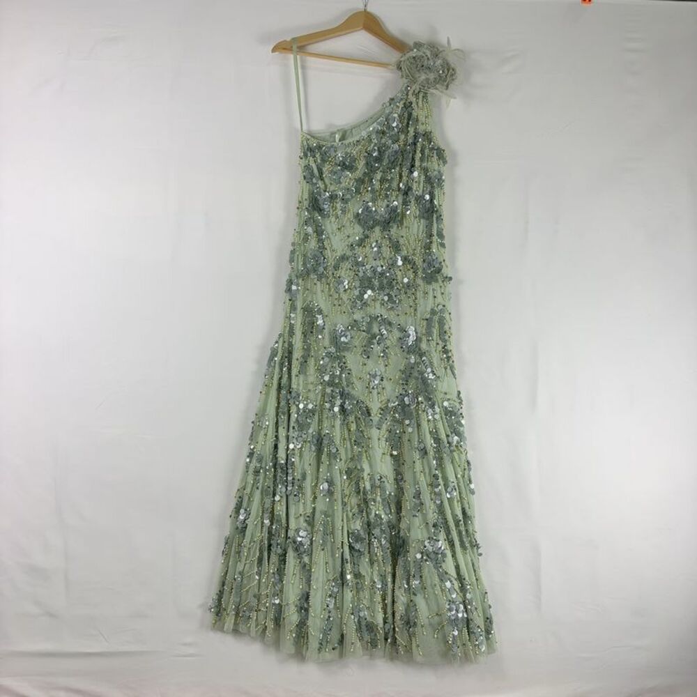 Mac Duggal Pale Mint One-Shoulder Sequin & Bead Evening Gown